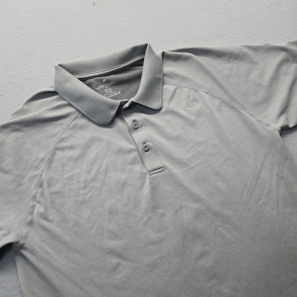 Fabletics Shirt Mens Large‎ Gray Performnce Polo Nylon Athletic Fit Golf